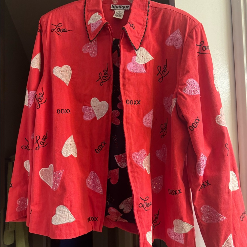 Jacket Womens Large valentines hearts Blutique Blazer Beaded Lined zipper